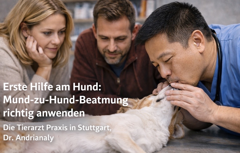 Die Tierarzt Praxis in Stuttgart, Dr. Andrianaly Erste Hilfe für Hunde: Warum Mund-zu-Hund-Beatmung Leben retten kann Erste Hilfe am Hund wird für viele Tierhalter immer wichtiger. In Deutschland leben rund 10,5 Millionen Hunde – für ihre Besitzer sind sie längst vollwertige Familienmitglieder. Die Tierarzt Praxis in Stuttgart, Dr. Andrianaly Erste Hilfe für Hunde: Warum Mund-zu-Hund-Beatmung Leben retten kann Erste Hilfe am Hund wird für viele Tierhalter immer wichtiger. In Deutschland leben rund 10,5 Millionen Hunde – für ihre Besitzer sind sie längst vollwertige Familienmitglieder.