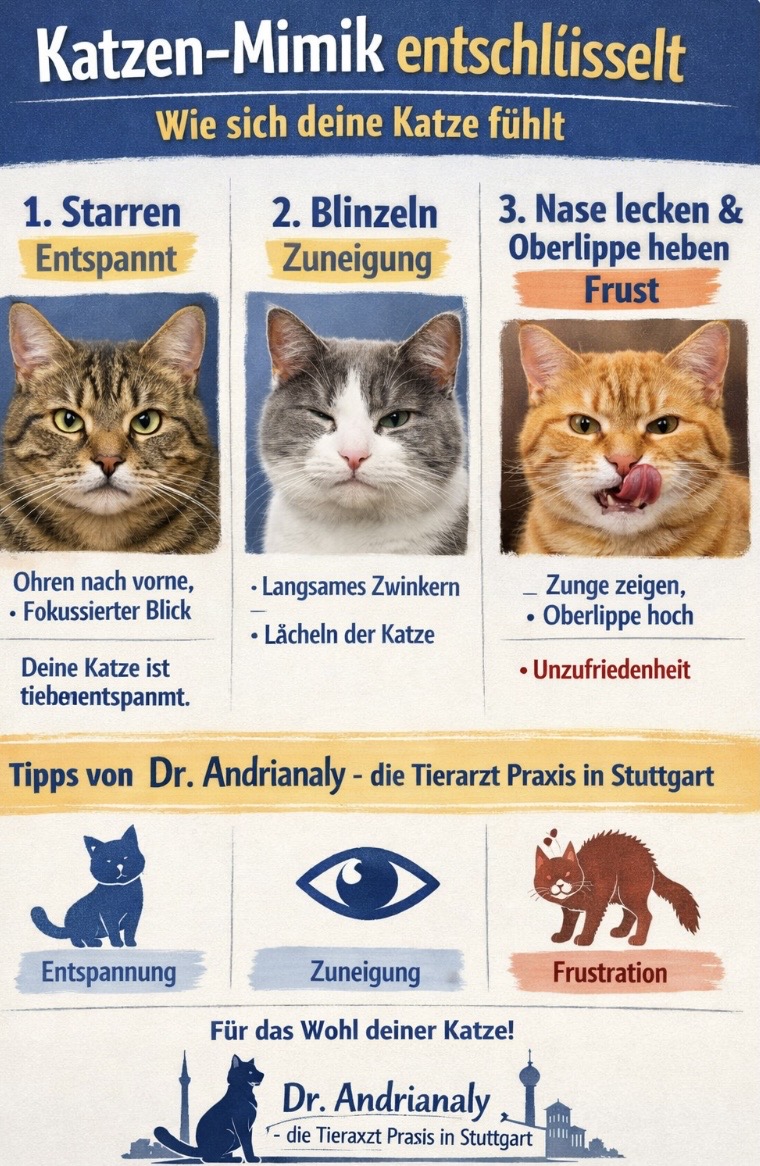 Katzen-Mimik entschlüsselt – So verstehst du deine Katze richtig: Tipps von Dr. Andrianaly – die Tierarzt Praxis in Stuttgart Ein Blick sagt mehr als tausend Worte – das gilt nicht nur für Menschen, sondern auch für Katzen. Doch was viele Tierhalter Katzen-Mimik entschlüsselt – So verstehst du deine Katze richtig: Tipps von Dr. Andrianaly - die Tierarzt Praxis in Stuttgart Ein Blick sagt mehr als tausend Worte – das gilt nicht nur für Menschen, sondern auch für Katzen. Doch was viele Tierhalter